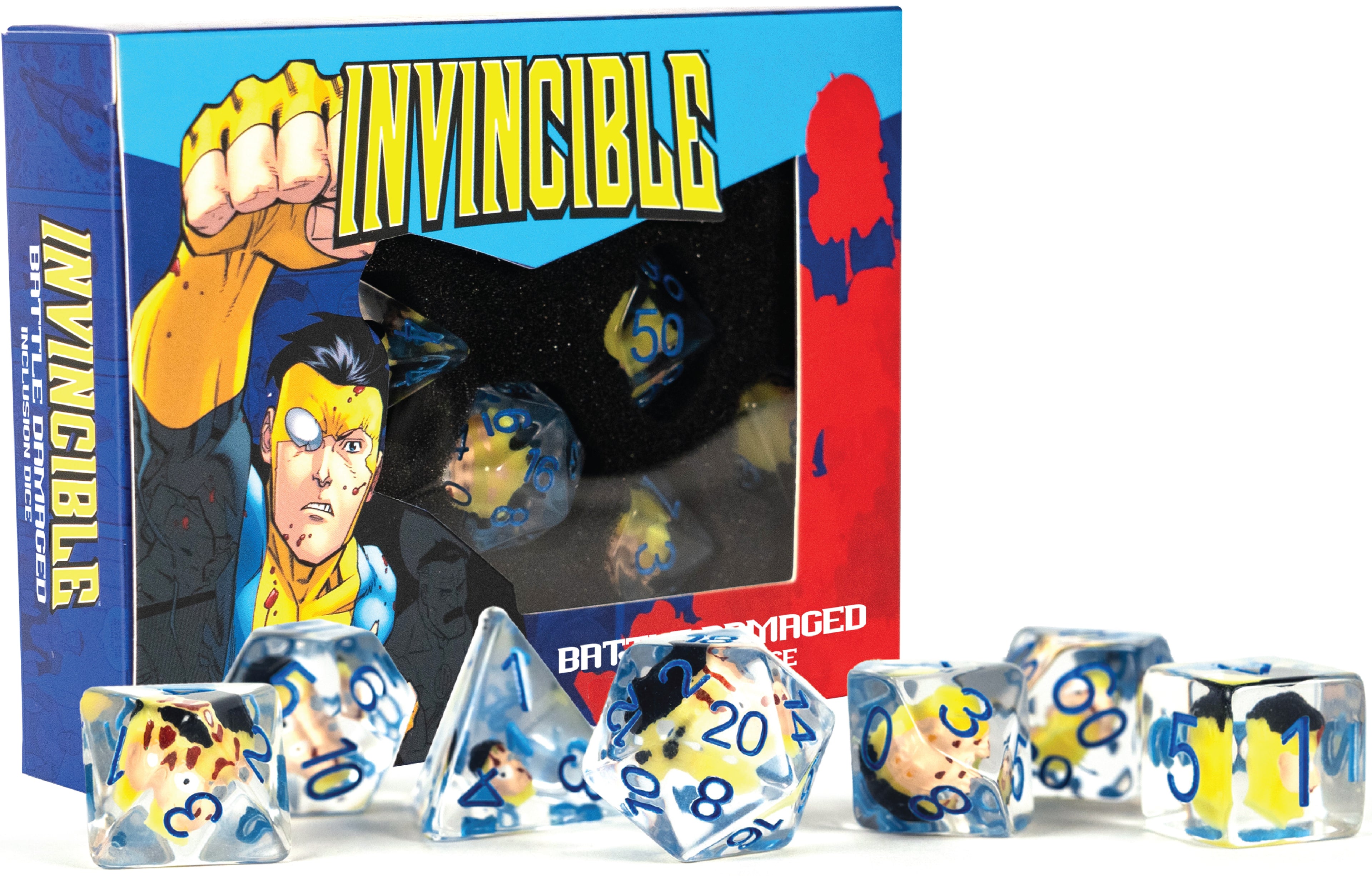 Invincible - Blood Damaged Resin Poly Dice Set